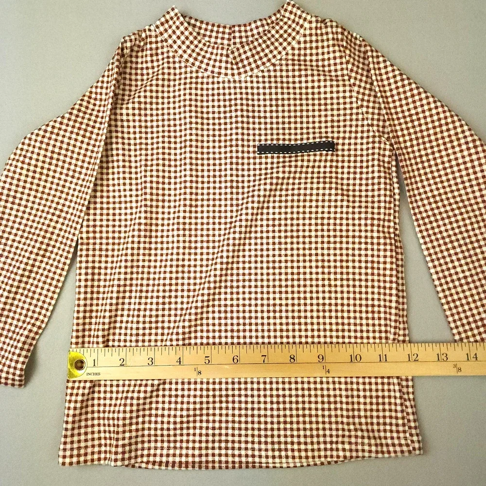Boys Long Sleeve Brown Gingham Crew Collar 4T No Tag